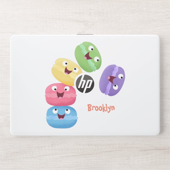 Cute funny macaroons cartoon illustration HP laptop skin (Front)
