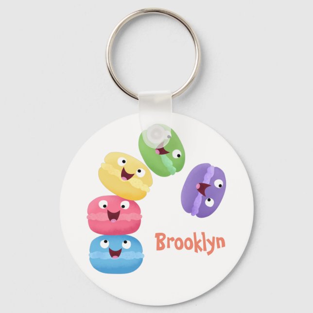 Cute funny macaroons cartoon illustration keychain (Front)