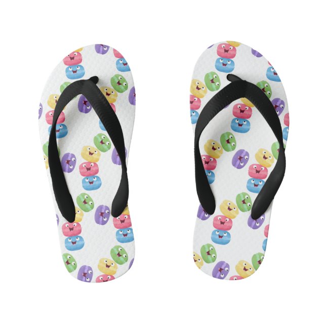 Cute funny macaroons cartoon illustration  kid's flip flops (Footbed)
