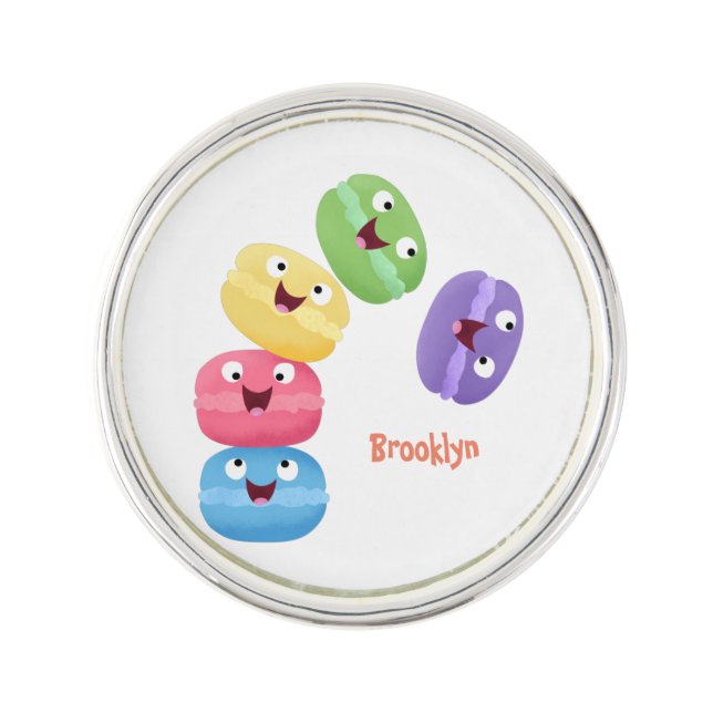 Cute funny macaroons cartoon illustration  lapel pin (Front)