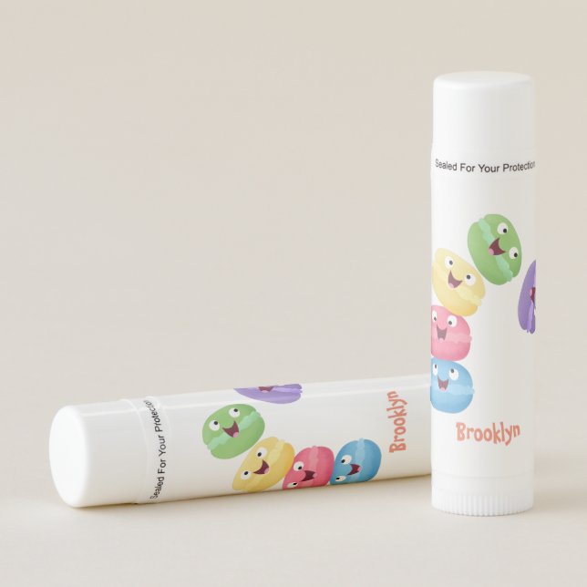 Cute funny macaroons cartoon illustration lip balm (Front)