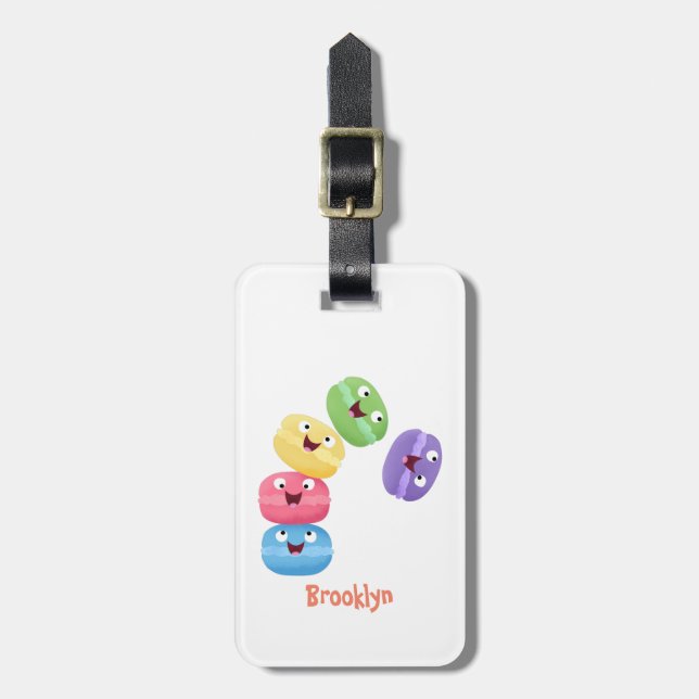 Cute funny macaroons cartoon illustration luggage tag (Front Vertical)