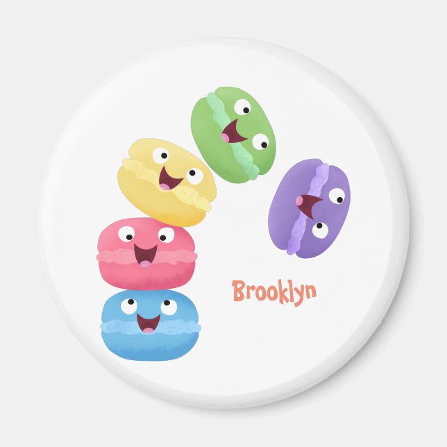 Cute funny macaroons cartoon illustration  magnet (Front)
