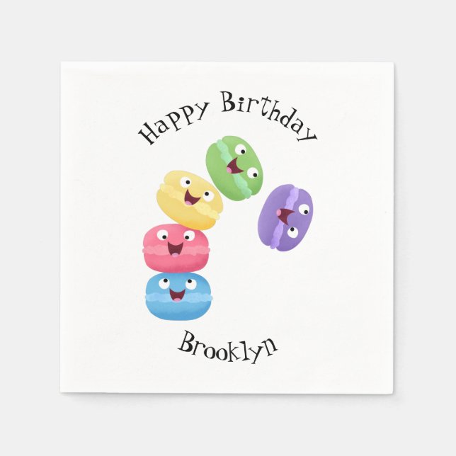 Cute funny macaroons cartoon illustration  napkins (Front)