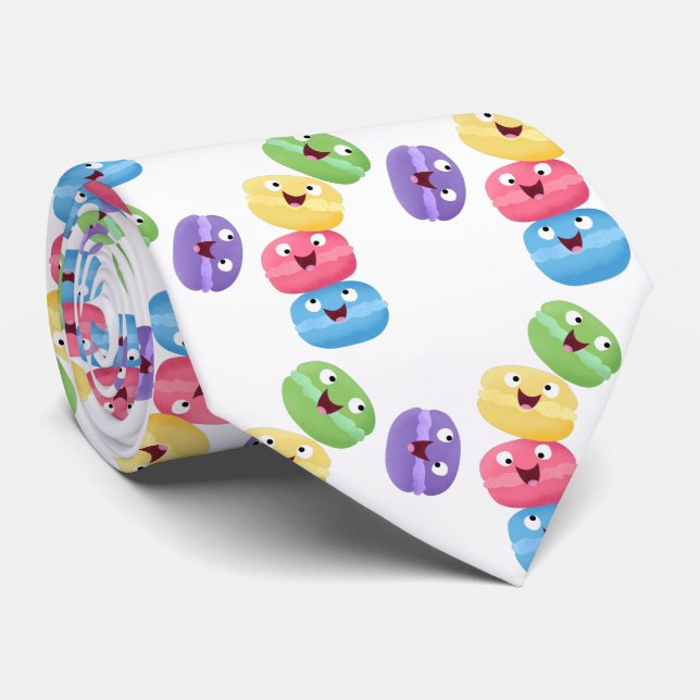 Cute funny macaroons cartoon illustration neck tie (Rolled)