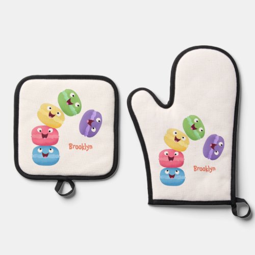 Cute funny macaroons cartoon illustration oven mitt  pot holder set