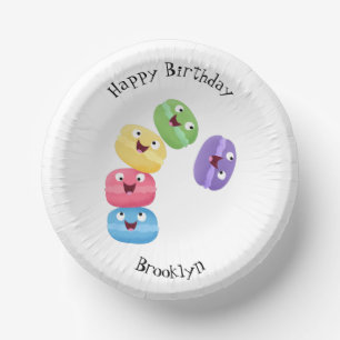 Cute funny macaroons cartoon illustration paper bowls