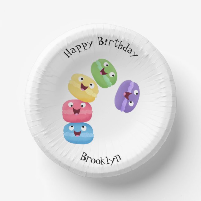 Cute funny macaroons cartoon illustration paper bowls (Front)