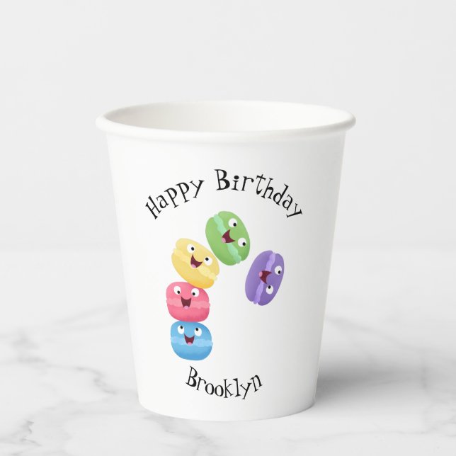 Cute funny macaroons cartoon illustration paper cups (Front)