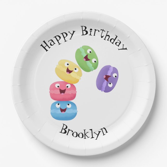 Cute funny macaroons cartoon illustration paper plates (Front)