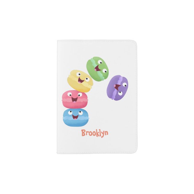Cute funny macaroons cartoon illustration passport holder (Front)