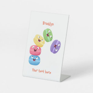 Cute funny macaroons cartoon illustration pedestal sign