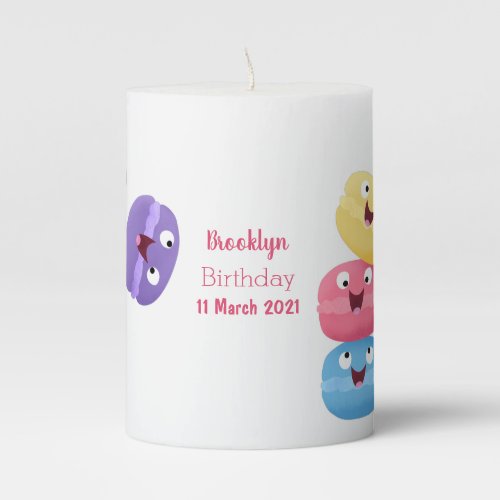 Cute funny macaroons cartoon illustration  pillar candle