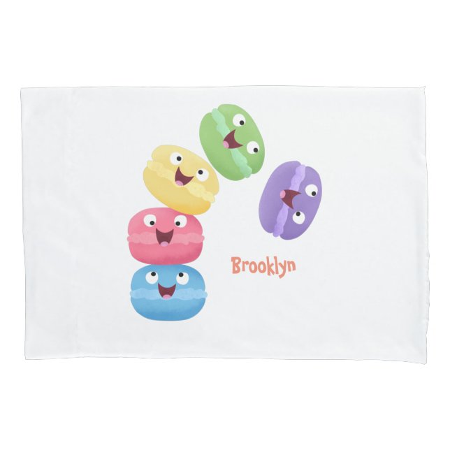 Cute funny macaroons cartoon illustration pillow case (Front)