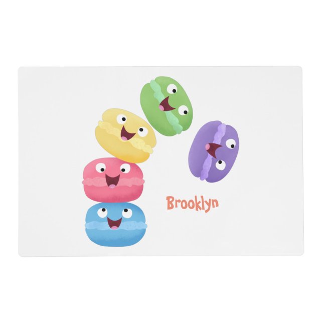 Cute funny macaroons cartoon illustration  placemat (Front)