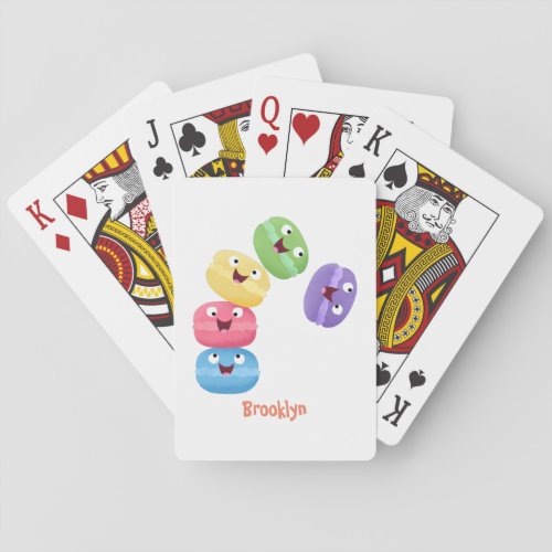 Cute funny macaroons cartoon illustration playing cards