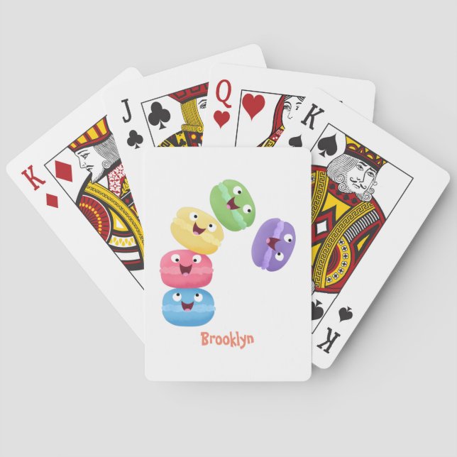 Cute funny macaroons cartoon illustration poker cards (Back)