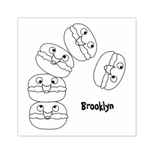 Cute funny macaroons cartoon illustration rubber stamp