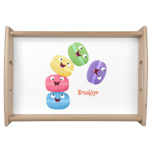 Cute funny macaroons cartoon illustration serving tray