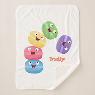 Cute funny macaroons cartoon illustration sherpa blanket