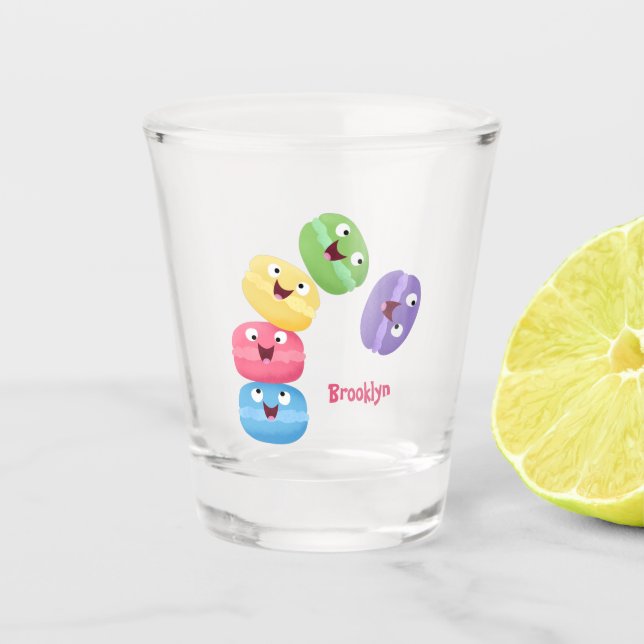 Cute funny macaroons cartoon illustration shot glass (Front)