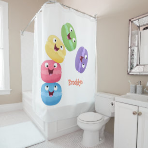 Cute funny macaroons cartoon illustration shower curtain