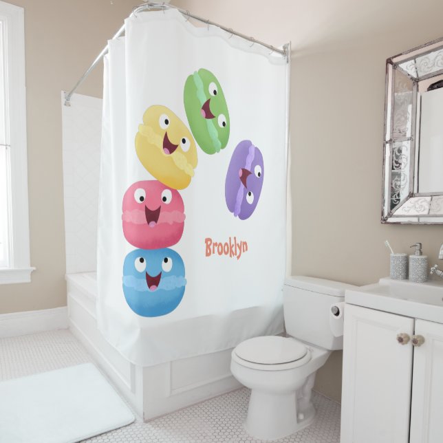 Cute funny macaroons cartoon illustration shower curtain (In Situ)