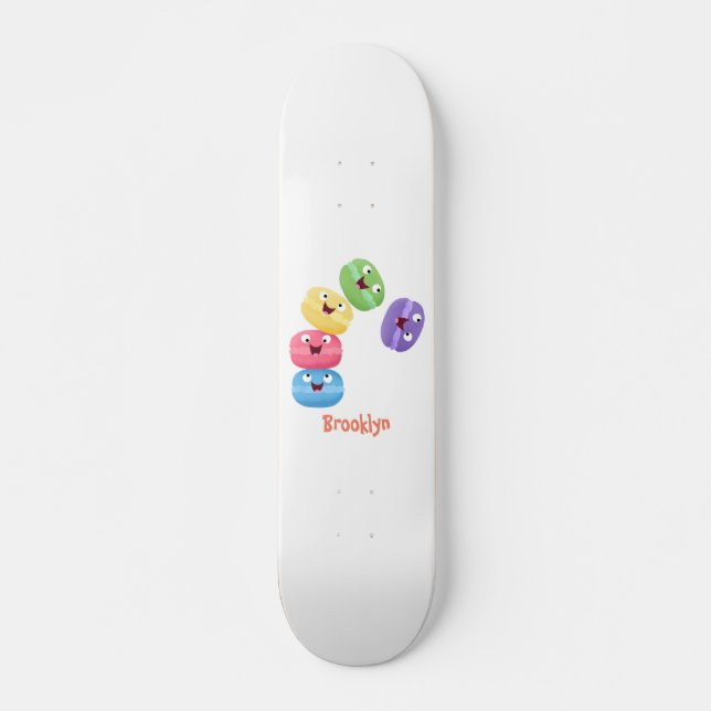 Cute funny macaroons cartoon illustration skateboard (Front)
