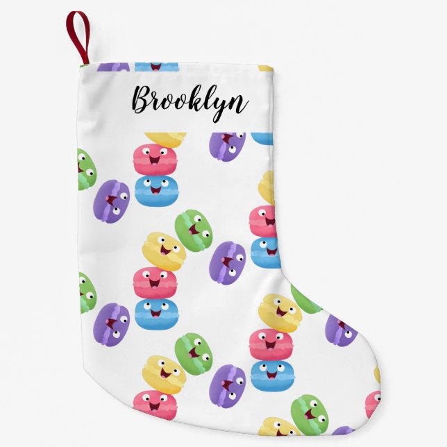 Cute funny macaroons cartoon illustration small christmas stocking (Front)