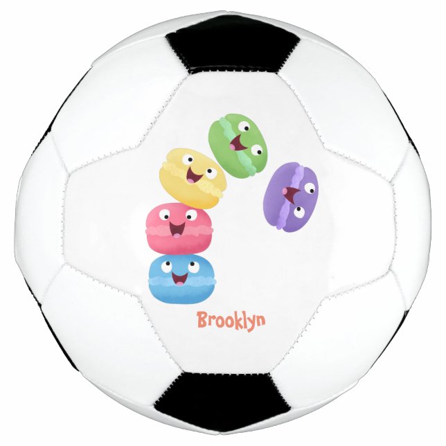 Cute funny macaroons cartoon illustration soccer ball (Front)