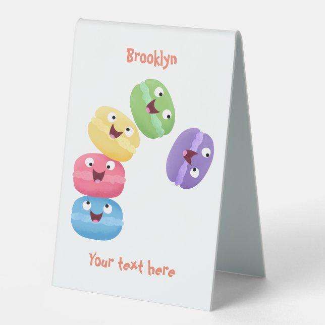 Cute funny macaroons cartoon illustration table tent (Front)