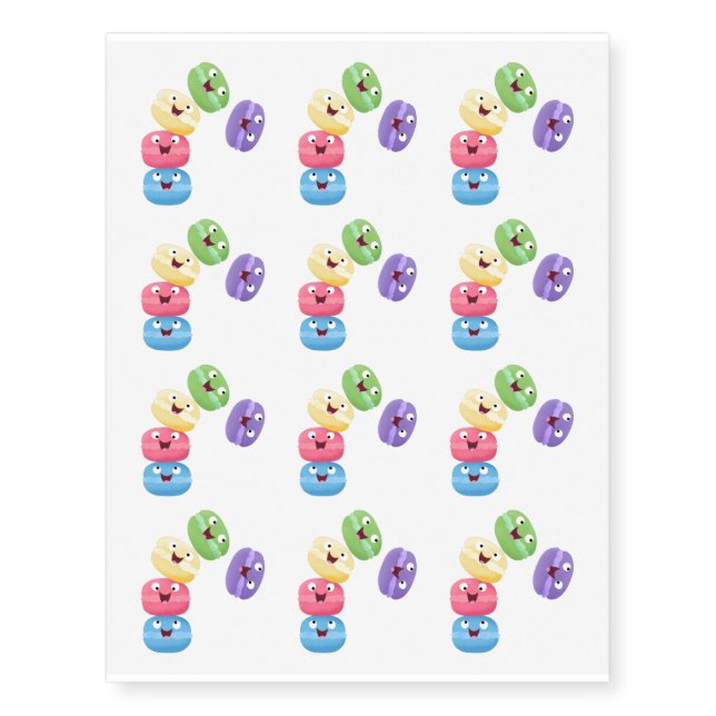 Cute funny macaroons cartoon illustration  temporary tattoos (Front)