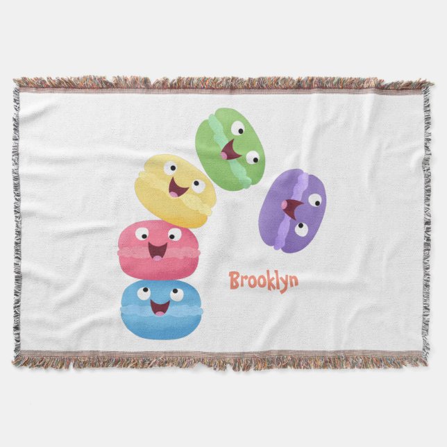 Cute funny macaroons cartoon illustration throw blanket (Front)