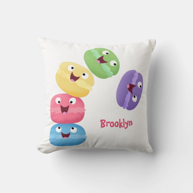 Cute funny macaroons cartoon illustration throw pillow (Front)