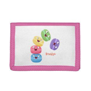Cute funny macaroons cartoon illustration tri-fold wallet