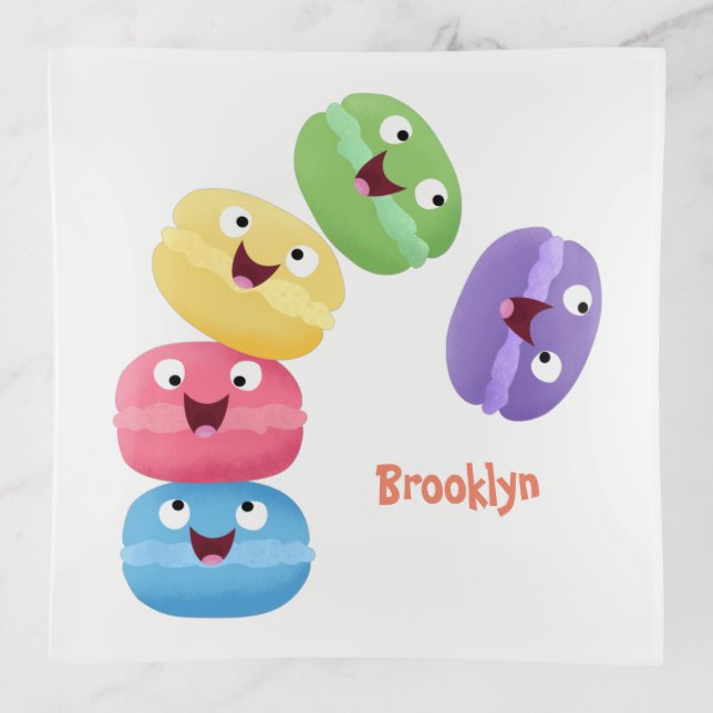 Cute funny macaroons cartoon illustration trinket tray (Front)