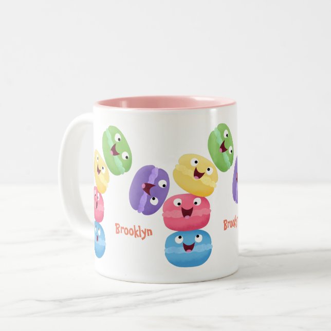 Cute funny macaroons cartoon illustration  Two-Tone coffee mug (Front Left)
