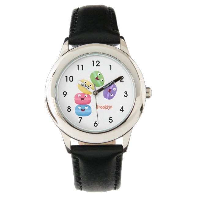 Cute funny macaroons cartoon illustration watch (Front)