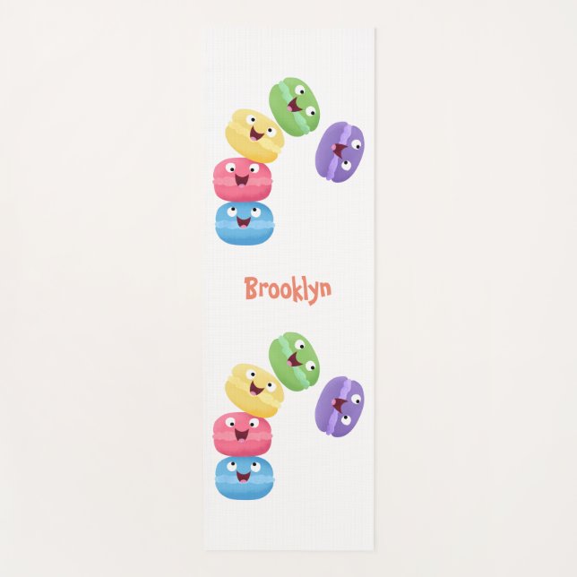 Cute funny macaroons cartoon illustration  yoga mat (Front)