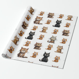 Cute Funny Mad Black, Orange and Gray Cats Wrapping Paper
