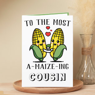 Cute Funny Maize Corn Pun Cousin Happy Birthday Thank You Card