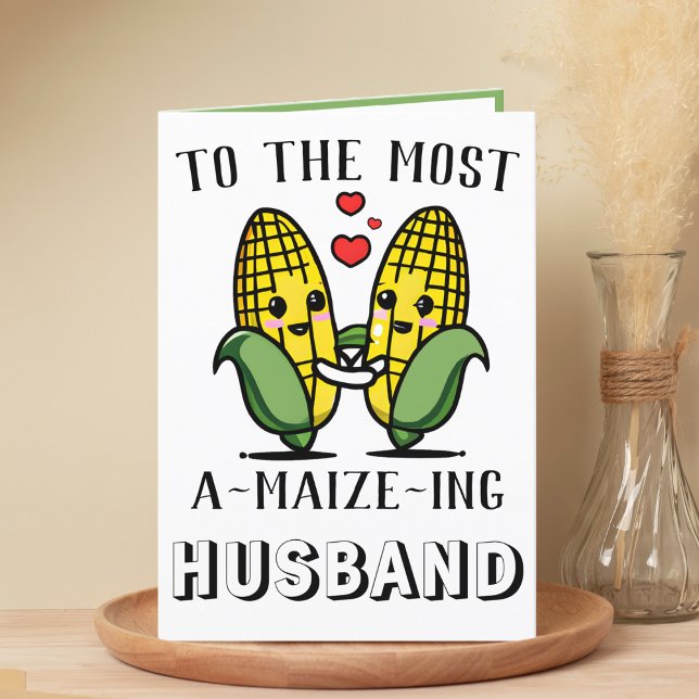 Cute Funny Maize Corn Pun Husband Anniversary Thank You Card (cute corn amazing husband greeting card)
