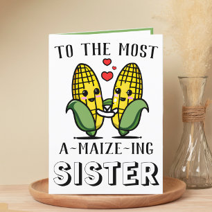 Cute Funny Maize Corn Pun Sister Happy Birthday Letterpress Thank You Card