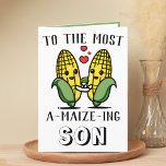 Cute Funny Maize Corn Pun Son Happy Birthday  Thank You Card<br><div class="desc">Looking for a unique way to express your love and humor to your son? Our funny corn/maize pun greeting card is the perfect choice for your child's birthday! Customize it by adding your own personal message.</div>