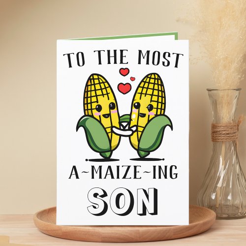 Cute Funny Maize Corn Pun Son Happy Birthday  Thank You Card