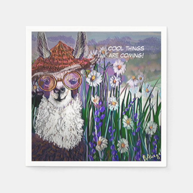 Cute Funny Mama Llama Keep Your Cool  Napkins (Front)