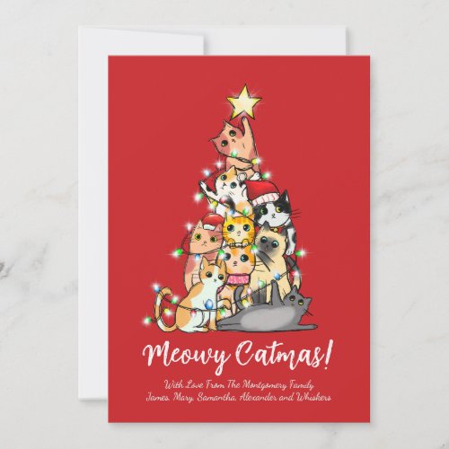 Cute Funny Meowy Catmas Cat Christmas Tree Holiday Card