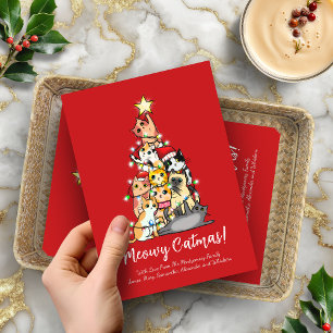 Cute Funny Meowy Catmas Cat Christmas Tree Holiday Card