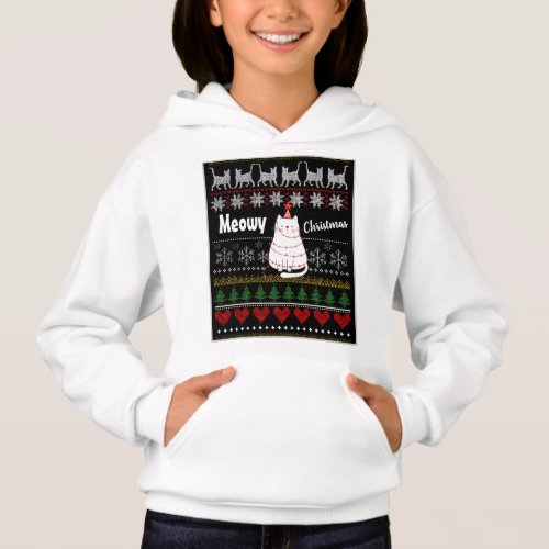 Cute Funny Meowy Christmas Cat Nordic Patterned Hoodie