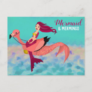 Cute & Funny Mermaid & Mermingo Illustration Postcard